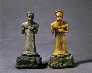 Two statuettes of men carrying offerings of goats, Elamite Period, from Susa, Southwestern Iran, c.1150 BC by Unbekannt Unbekannt